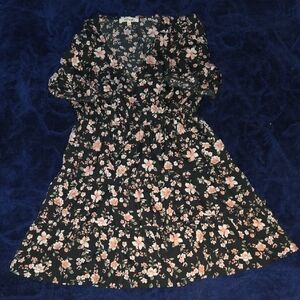 Black and Pink Floral V-Neck Sun Dress